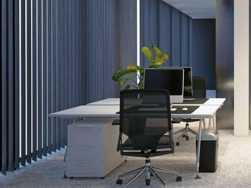automated window blinds in an office